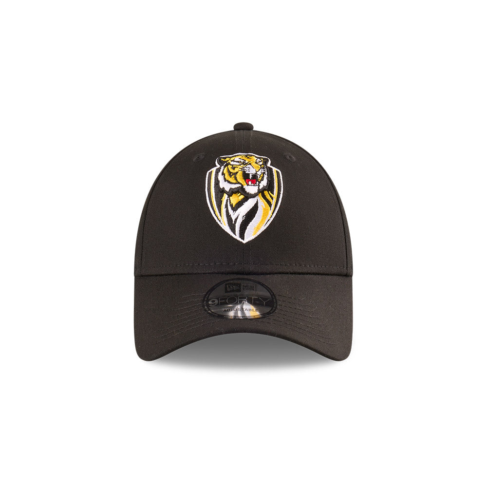 Richmond Tigers Youth Hat - AFL 2025 Badged Black OTC 9Forty Kids Strapback Cap - New Era